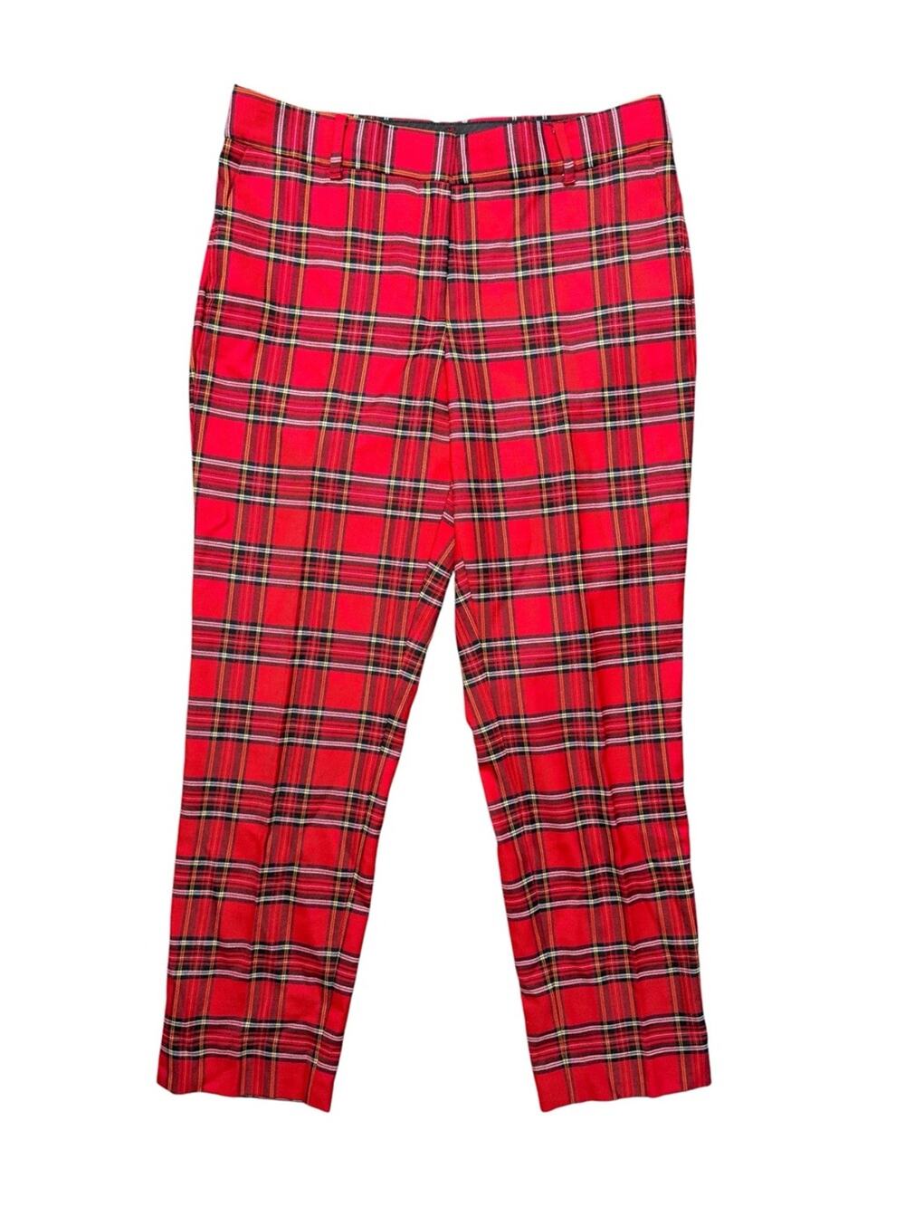 Talbots Hampshire Ankle Red Plaid Pants Petite 6P Wool Blend Tartan Holiday